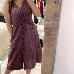 Vintage red & green multicolor plaid jumper dress size 8